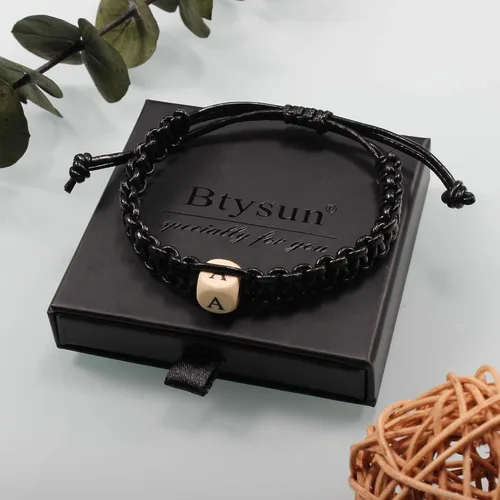 Vista 7 de Btysun Pulsera de cuero para hombre, pulseras con inicial A-Z para niño, papá, hermano, regalos de graduación para él, novio, marido, ajustable