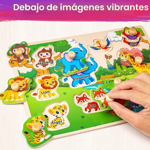 Vista 3 de SYNARRY Rompecabezas de madera para niños pequeños de 1 a 3 años, 6 rompecabezas para niños pequeños de 2 a 4 años con estante, vehículo