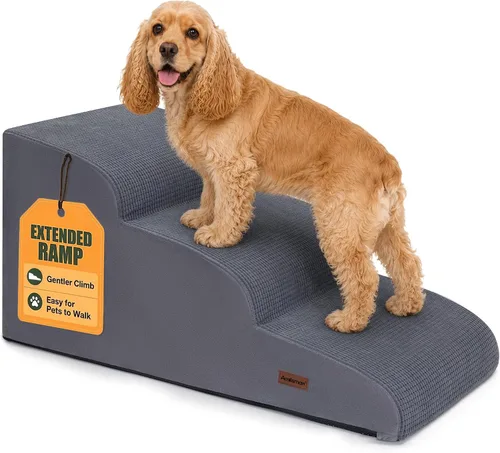 Vista 8 de Aodisman Escaleras de perro de 2 escalones para perros pequeños, escaleras Pana caqui