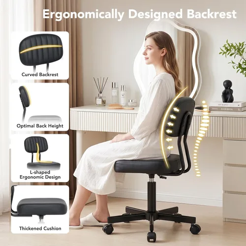 Vista 4 de Silla de oficina pequeña, silla de escritorio alta sin brazos, taburete con Negro