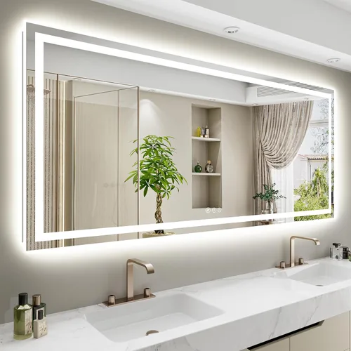 Vista 7 de Espejo de baño LED de 24x30 pulgadas con luces, espejo de tocador frontal y retroiluminado para pared de baño con 3 colores, regulable