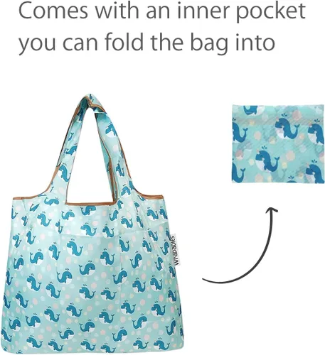 Vista 4 de allydrew Bolsa plegable de nailon para comestibles reutilizable (Set de 2), Ballenas Azules