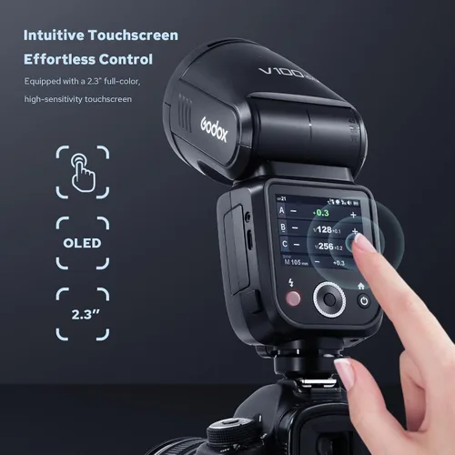 Vista 3 de Godox V100 V100-C Versión USA Flash para Canon, Speedlite de Pantalla Táctil 100Ws, Flash Auxiliar Desmontable, Batería de Carga USB-C, 2.4G