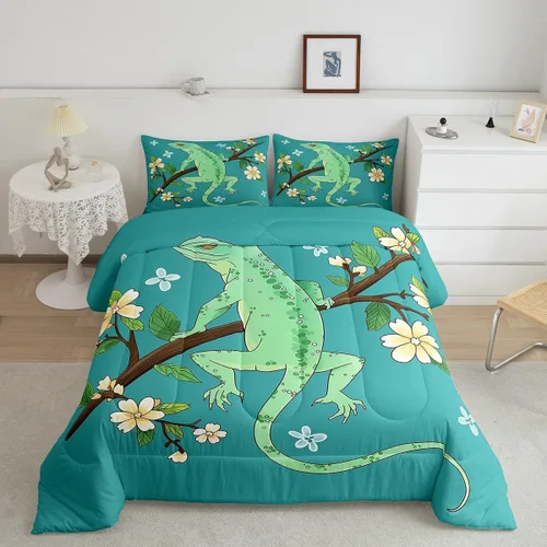 Vista 23 de Erosebridal Juego de edredón tamaño individual de animales del bosque, juego de ropa de cama de oso marrón para niños y niñas, edredón de plumón