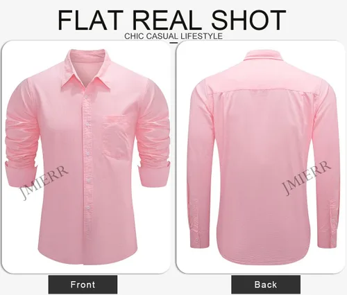Vista 9 de JMIERR Camisa de vestir de manga larga con botones y lino de algodón para hombre