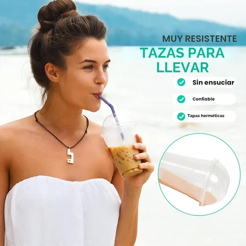 Vista 4 de Paquete de 100 vasos de plástico transparente de 12 onzas con tapas de cúpula, tazas desechables de parfait de postre para helado, bebidas de café