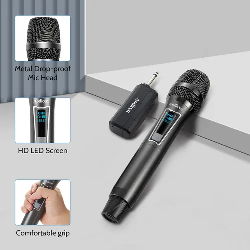 Vista 5 de Micrófono inalámbrico de karaoke - Sistema de micrófono de mano Plug & Play con receptor para Smart TV, canto, fiestas (negro, 1 micrófono)