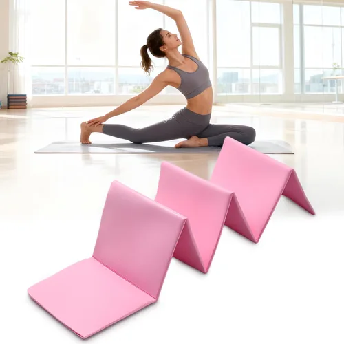 Vista 5 de Tapete de yoga plegable, almohadilla portátil de 72 x 24 pulgadas, antideslizante, tapete de fitness con correa de transporte y soporte de cojín