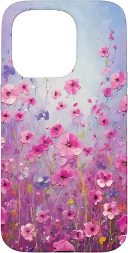 Vista 14 de Happy Pink Flowers Painting Field Purple Colors Case for iPhone 17