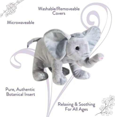 Vista 2 de Sonoma Lavender Animales de aromaterapia para microondas, elefante de felpa, perfumado de lavanda con funda extraíble y lavable