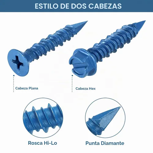 Vista 2 de SATANTECH Tornillos de hormigón con broca, 200 tornillos de hormigón 1/4 3/16, kit surtido de tornillos y anclajes de ladrillo, cabeza plana