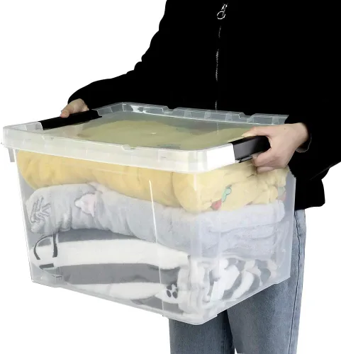 Vista 6 de Ggbin Caja de almacenamiento de plástico transparente de 50 cuartos de galón con tapa, 4 paquetes.