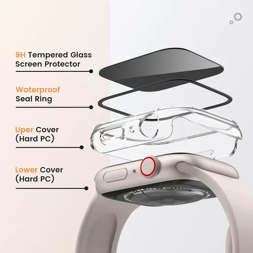 Vista 8 de Goton Funda impermeable con privacidad para Apple Watch, protector de pantalla, película de vidrio templado anti-espía, cubierta iWatch, carcasa