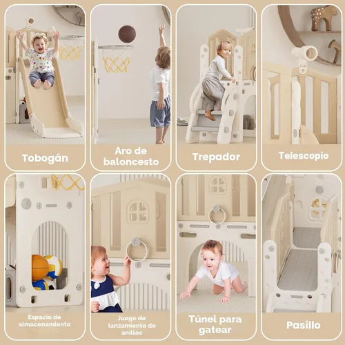 Vista 2 de YUFU Juego de tobogán 8 en 1 para niños pequeños, tobogán para niños de 1 a 3 años, juego de juego para niños pequeños con escalador, aro