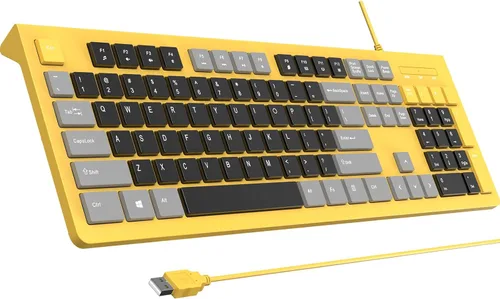 Vista 9 de COLIKES Teclado con cable, teclado de computadora USB ultradelgado con teclas de perfil bajo, resistente a derrames, teclas multimedia, compatible