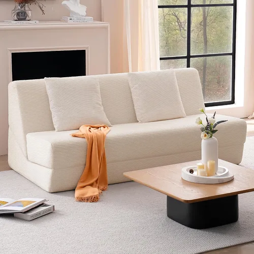 Vista 9 de Sofá cama plegable, silla convertible con almohadas, espuma viscoelástica de alto soporte y tela de pana suave, cómodo sofá cama de dos plazas