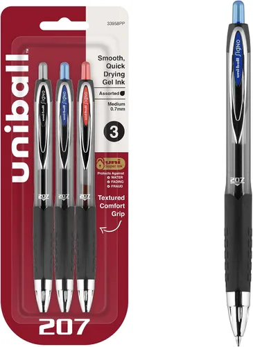 Vista 21 de Uniball Signo - Bolígrafo de gel retráctil, mediano de 0.028 in, tinta azul, barril con detalles azul/metálico, docena (paquete de 12)