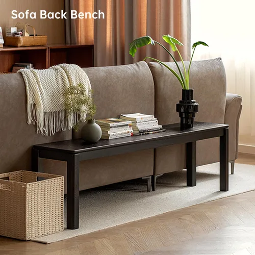 Vista 7 de Banco de comedor 100% madera maciza de 47.2'', banco largo de madera de roble para mesa de comedor, pie de cama, entrada, pasillo, respaldo de sofá