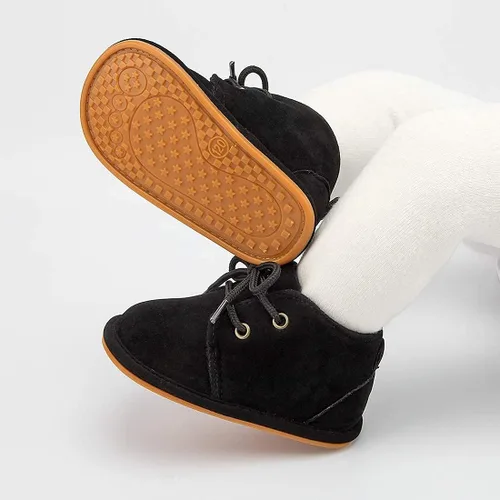Vista 3 de Babelvit Zapatillas de lona con suela suave para bebé y niña, con cordones y cordones para bebé, botas unisex jasta el tobillo recién nacidos