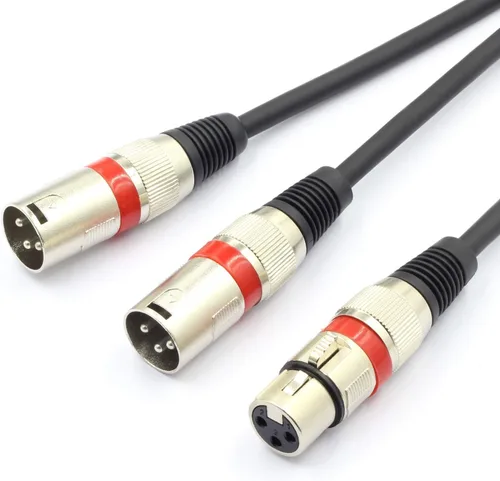 Vista 6 de Cable divisor XLR hembra a macho dual de 3 pines y cable de parche en Y para micrófono, adaptador de audio equilibrado (50CM)