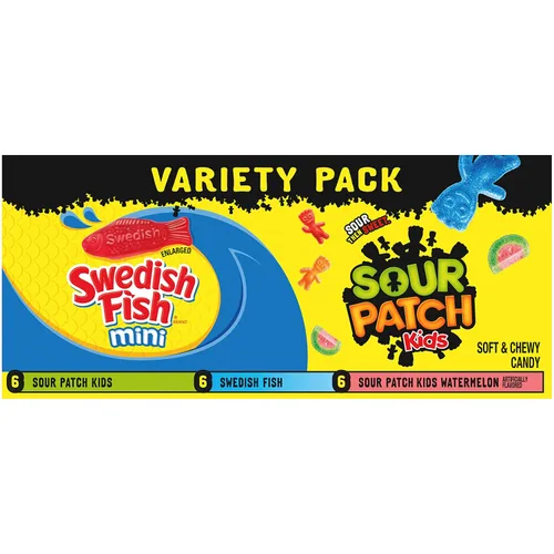 Vista 16 de SOUR PATCH KIDS & SWEDISH FISH Paquete de variedad de dulces suaves y masticables - 18 paquetes individuales de refrigerios