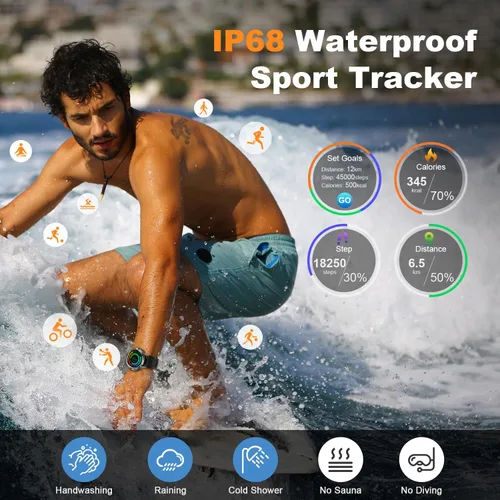 Vista 4 de Smart Watch for Men Fitness Tracker: Smart Watches for Android Phones iPhone Bluetooth Waterproof Make Answer Call Digital Mens Watches Heart Rate