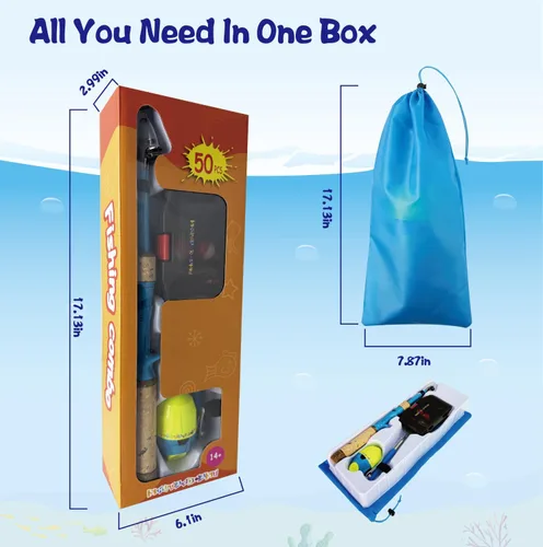 Vista 9 de Kids Rod Set, Kids Fishing Rod and Reel Combo and Fishing Net Tackle Box with Fishing Lure Hook and Bag for Girls Beginners, Kids, Youth Anglers