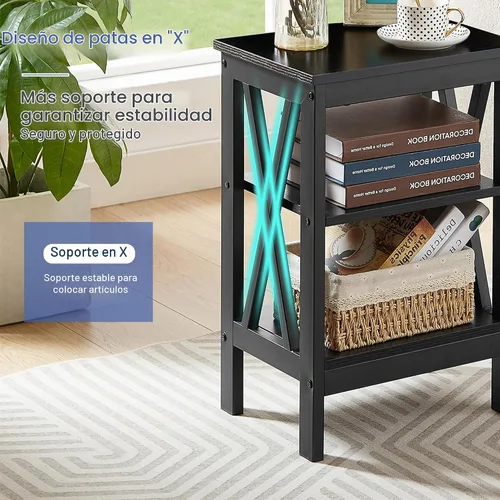 Vista 7 de VECELO Mesitas de Noche Modernas, Diseño en X, Mesa Auxiliar Lateral/Final con Estantería de Almacenamiento para Dormitorio, Sala de Estar