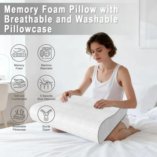 Vista 3 de Almohada cervical para aliviar el dolor de cuello, almohada de espuma viscoelástica, almohada ergonómica de contorno ajustable para dormir de lado