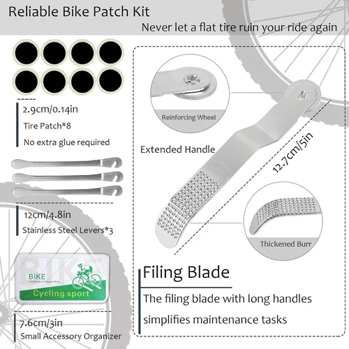 Vista 3 de Kit de herramientas de reparación de neumáticos de bicicleta y bomba de neumáticos de bicicleta, herramienta de bicicleta para el hogar, parches