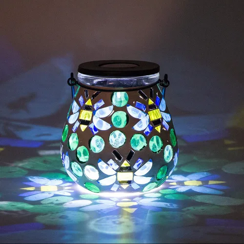 Vista 2 de Afirst - Faroles de mosaico para exteriores, luces solares colgantes de cristal, abejas, impermeables, decorativas para exteriores, jardín, patio