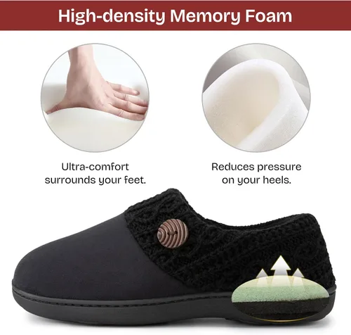 Vista 11 de EverFoams Pantuflas de microgamuza para mujer, cálidas, cómodas, de espuma viscoelástica, zapatos de casa para interiores, con cuello de punto