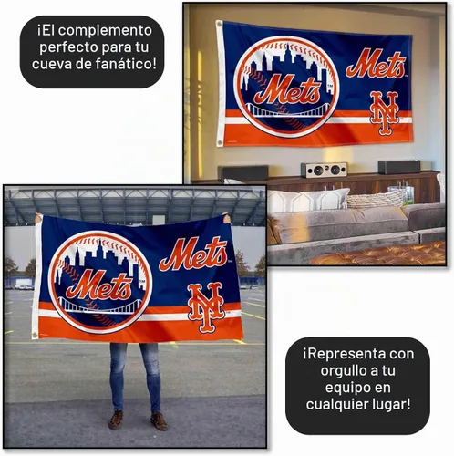 Vista 5 de WinCraft Bandera con logotipo de los New York Mets de 3 x 5 pies con ojal