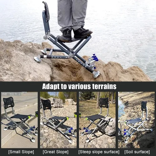 Vista 6 de Folding Fishing Chair with Adjustable Backrest and Backpack, Portable Heavy-Duty Outdoor Chair for Uneven Ground