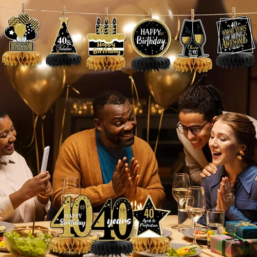Vista 2 de 9 piezas de decoración de mesa de cumpleaños de 40 cumpleaños para mesas de cumpleaños de 40 cumpleaños para mesas de cumpleaños 40 para hombres