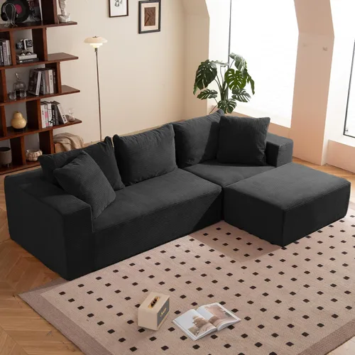 Vista 12 de Sofá modular deshuesado en forma de L de 108 pulgadas, sofá modular con otomana móvil, sofás de pana para sala de estar, sin montaje, se envía