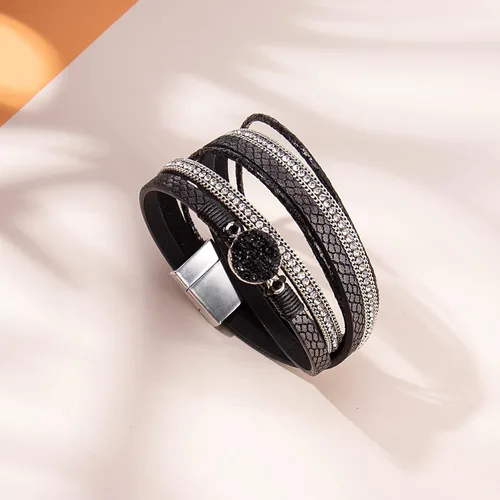 Vista 4 de Pulseras bohemias de cuero con cierre magnético para mujer, Cuero sintético