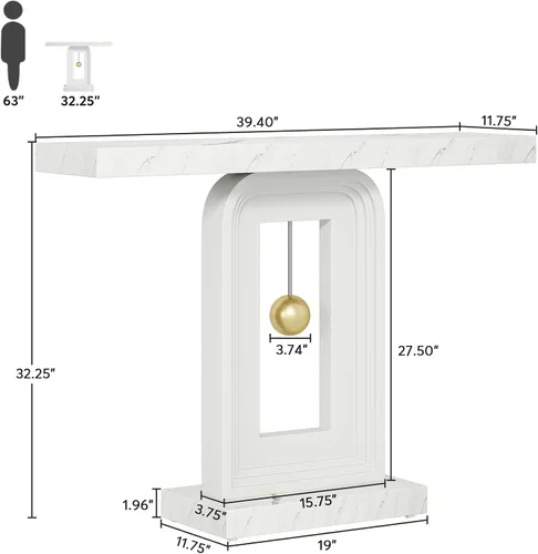 Vista 2 de Tribesigns Mesa consola moderna, mesa de sofá de mármol sintético de 40 pulgadas, mesa de entrada contemporánea con base en forma de péndulo