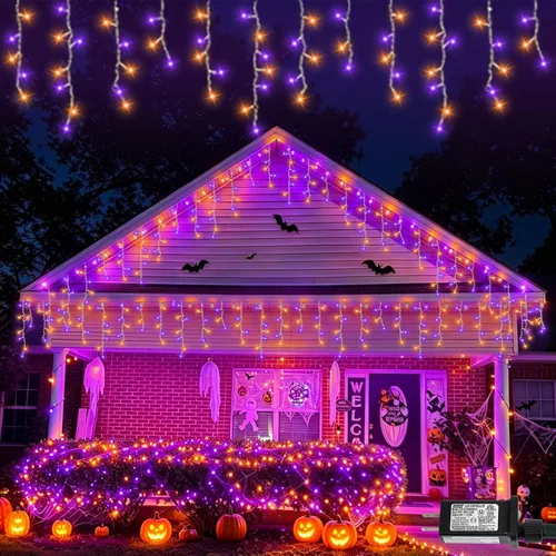 Vista 13 de Luces de carámbano azules y blancas para exteriores, tira de 400 luces LED de 33 pies para interiores, 8 modos conectables, luz de Navidad de Azul