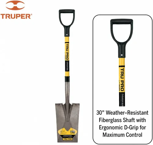 Vista 4 de Truper 31202 Tru Pro - Pala de jardín, mango en D de fibra de vidrio, 29 pulgadas