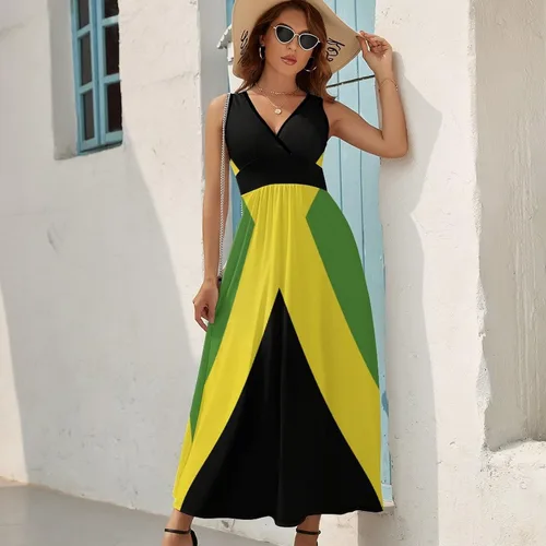 Vista 5 de Vestidos casuales con estampado de la bandera de Jamaica para mujer, top de verano, talla L