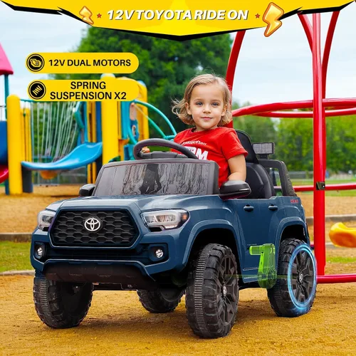 Vista 3 de Blitzshark Vehículo eléctrico motorizado con licencia Toyota Tacoma de 12 V para niños, con control remoto, pantalla digital, suspensión de resorte