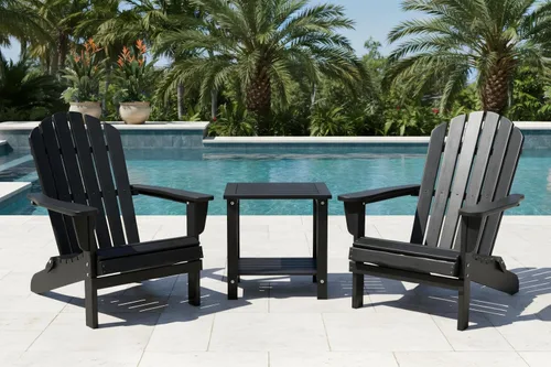 Vista 4 de Mesa de acento Adirondack negra para exteriores – Mesa auxiliar de madera de acacia resistente a la intemperie con almacenamiento doble, pequeña