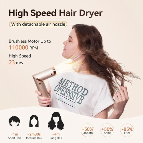 Vista 2 de 5 en 1 cepillo de aire caliente y secador de pelo, envoltura automática Airstyler con difusor, secador de pelo FlexStyle de alta velocidad de 110000