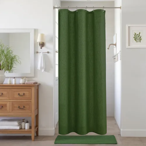 Vista 33 de KOUFALL Cortina de regadera para cubículo de 36 x 72 pulgadas, cortina de regadera pequeña de tela de lino de medio tamaño para autocaravana, verde