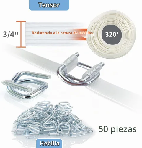 Vista 7 de Kit de flejado de embalaje resistente, Herramienta de flejado de embalaje de paletización, 3/4" x 320' juego de flejes de cable tejido, 2000 libras