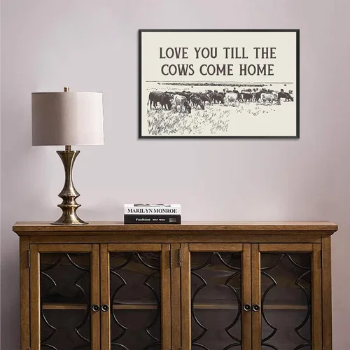 Vista 7 de Pósteres vintage con texto en inglés "I Love You Till The Cows Come Home" en lienzo de vaquero occidental en blanco y negro, arte de pared, arte