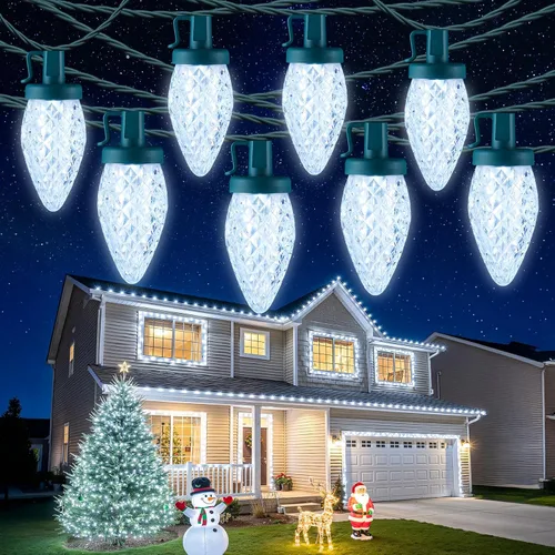 Vista 5 de Brightown C9 - Guirnalda de luces LED de Navidad, 33 pies, 50 luces LED impermeables de fresa