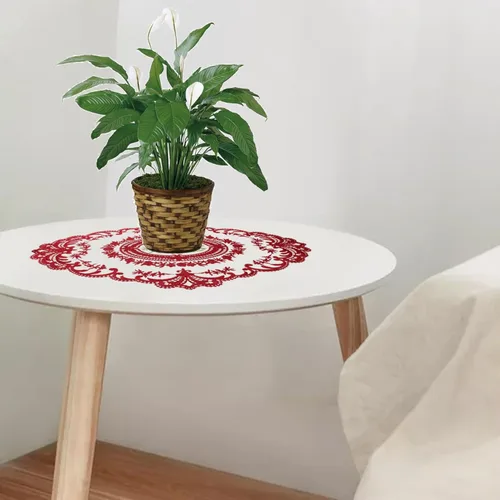 Vista 2 de Mantel para mesa auxiliar, manteles individuales de encaje, 2 piezas de malla ovalada bordada de flores de 16.5 x 12.2 pulgadas, manteles