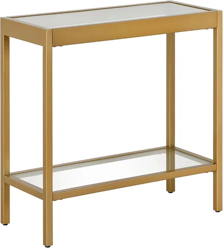 Vista 6 de Henn&Hart Mesa auxiliar cuadrada de 20 pulgadas de ancho en bronce ennegrecido, mesa para sala de estar, dormitorio Two-tiered glass shelves with